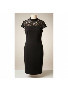 Black Dress Bisou Bisou Michele Bohbot size 10 With Laser-Cut Lace Back Zipper